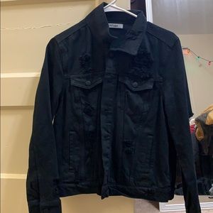 Black distressed denim jacket